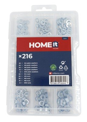 skiver og møtrikker i sortimentskasse Home it