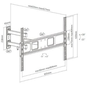 TV-ophæng udtræk/kipbar, 37-70", 35 kg,